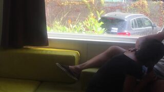 Wife giving risky oral sex in front of window in a camping - 13 image