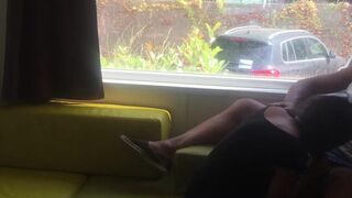 Wife giving risky oral sex in front of window in a camping - 15 image