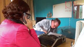 Office domination Boss copulates secretary whilst that babe is on the phone. Oral in office Livecam two - 2 image