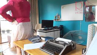 Office domination Boss copulates secretary whilst that babe is on the phone. Oral in office Livecam two - 3 image