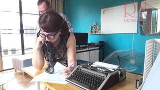 Office domination Boss copulates secretary whilst that babe is on the phone. Oral in office Livecam two - 5 image