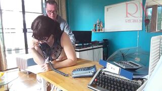 Office domination Boss copulates secretary whilst that babe is on the phone. Oral in office Livecam two - 6 image