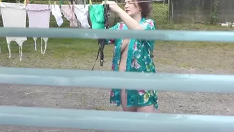 Exposed in public. Neighbour saw preggy neighbour in window who was drying raiment in yard out of brassiere and pants. Nudist