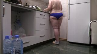 big beautiful woman mother I'd like to fuck housewife in the kitchen wearing solely pants. - 1 image