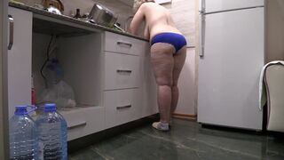 big beautiful woman mother I'd like to fuck housewife in the kitchen wearing solely pants. - 15 image