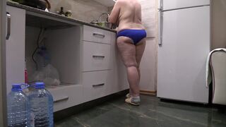 big beautiful woman mother I'd like to fuck housewife in the kitchen wearing solely pants. - 3 image