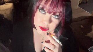 British Tart Tina Snua Tugs On Her Merry Teats & Chain Smokes two Cigarettes - Large Melons big beautiful woman Satisfies Yr Smokin' Fetish - 1 image