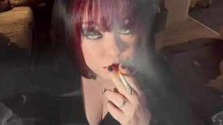 British Tart Tina Snua Tugs On Her Merry Teats & Chain Smokes two Cigarettes - Large Melons big beautiful woman Satisfies Yr Smokin' Fetish - 4 image