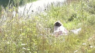 Konstanzia and Penis73 strip naked in public beach & play with their hairy pussies - 2 image